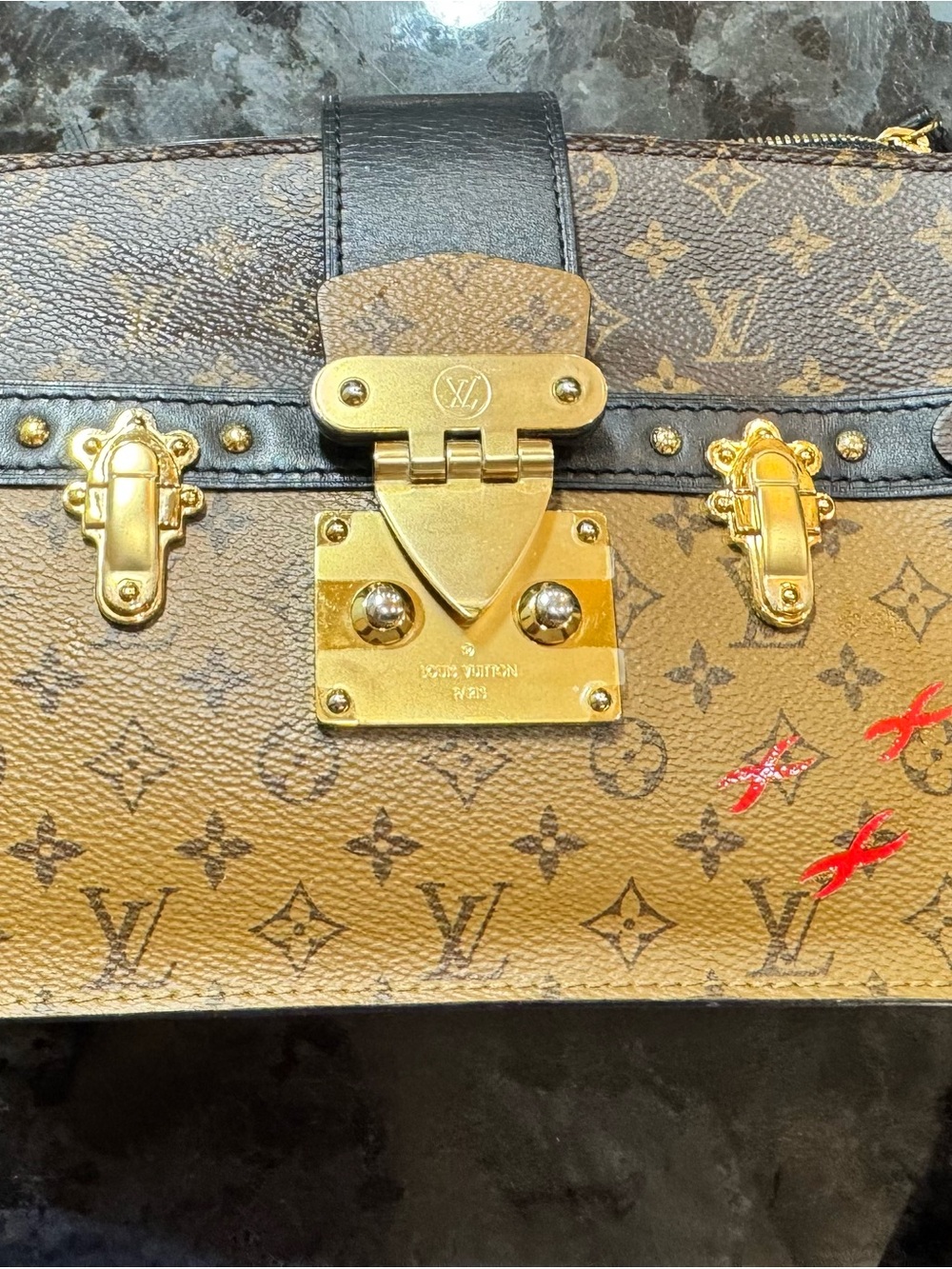 Authentic Louis Vuitton Reverse Monogram Mini Trunk Bag with Gold Hardware